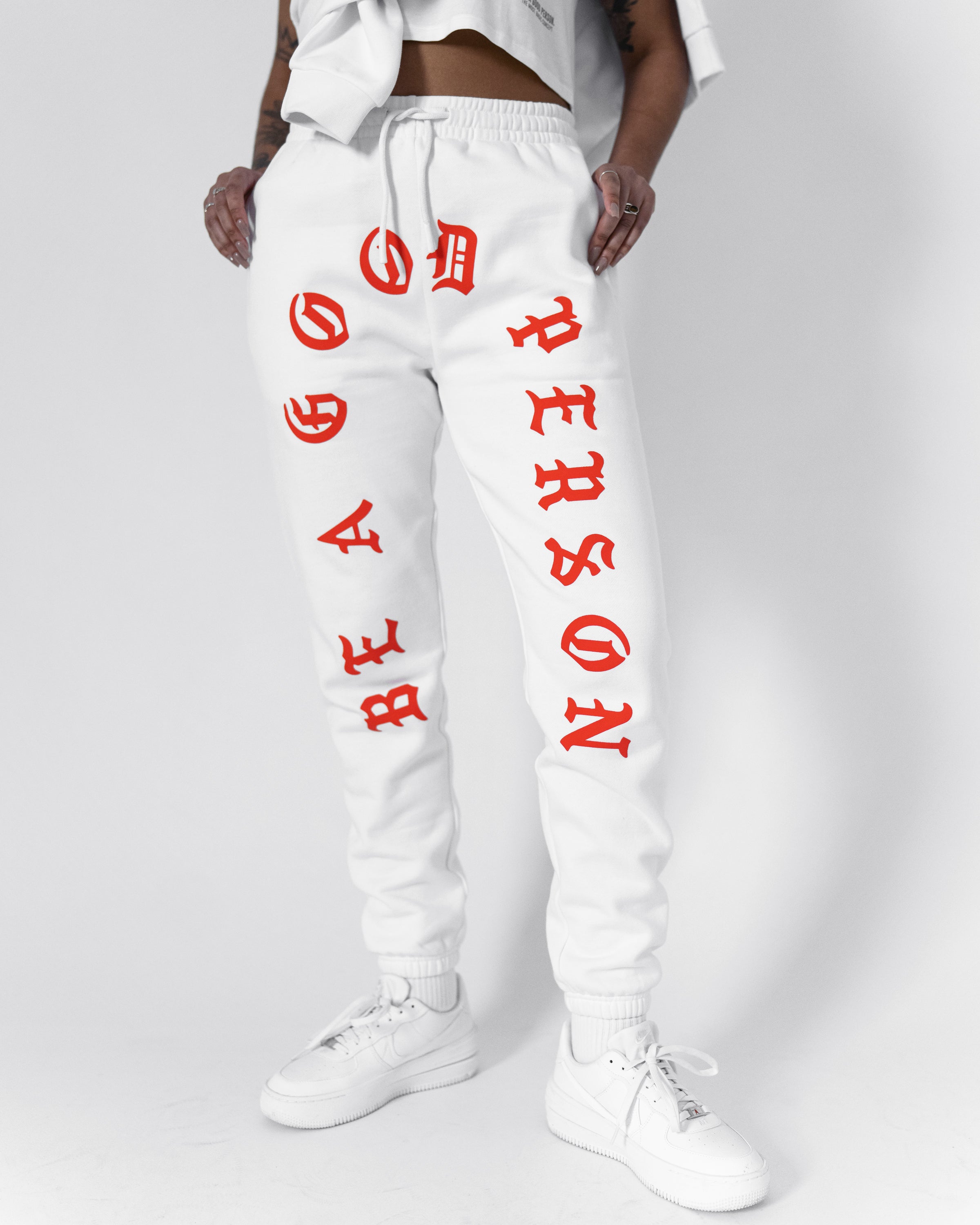 Red and deals white sweats