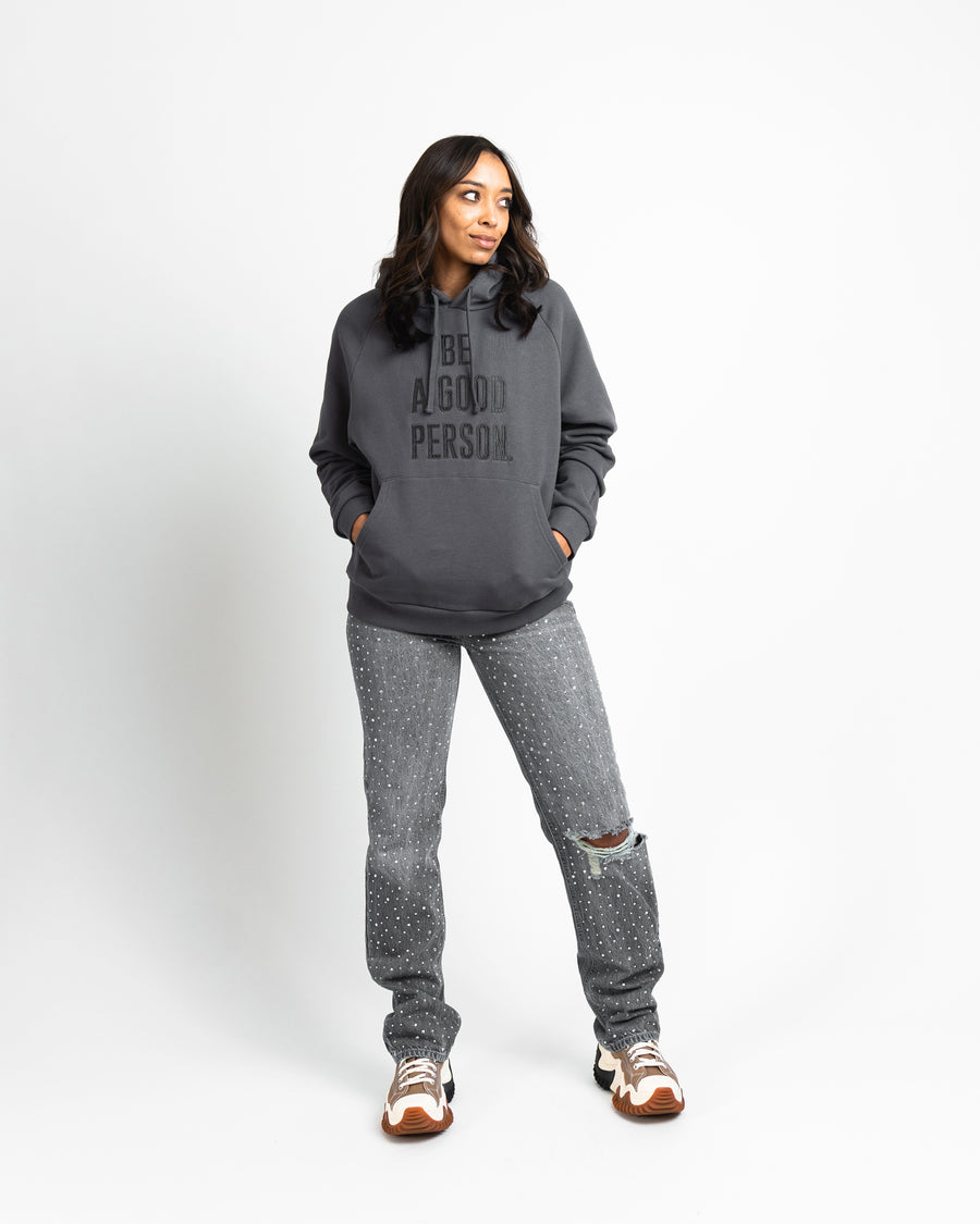 Signature Embroidered Hoodie - Steel Grey