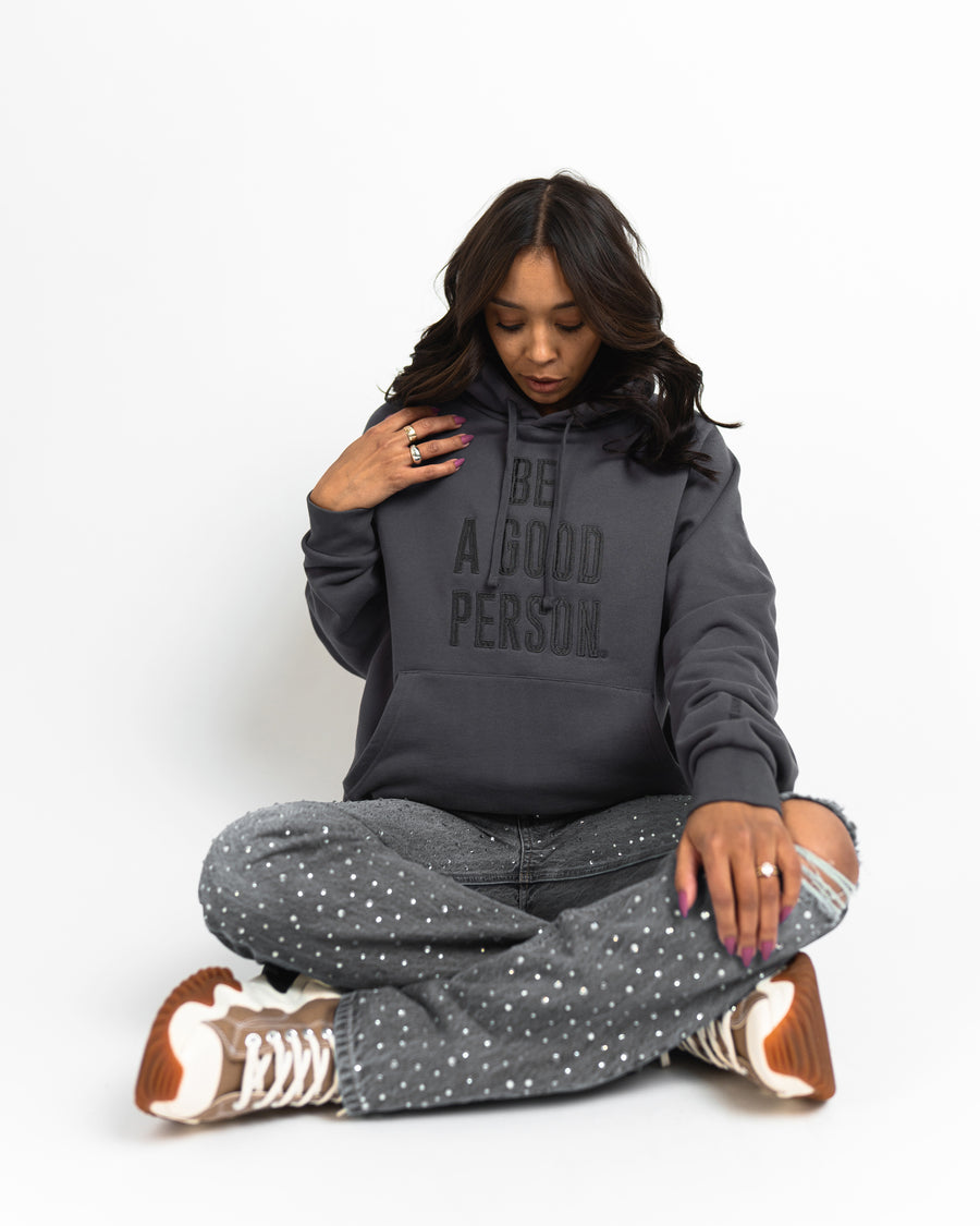 Signature Embroidered Hoodie - Steel Grey