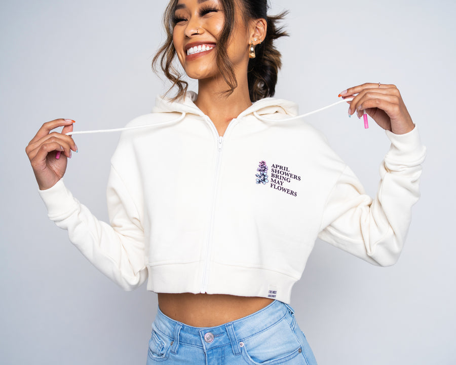 April Showers by Kirileigh Crop Zip Hoodie - Whisper White (Womens)