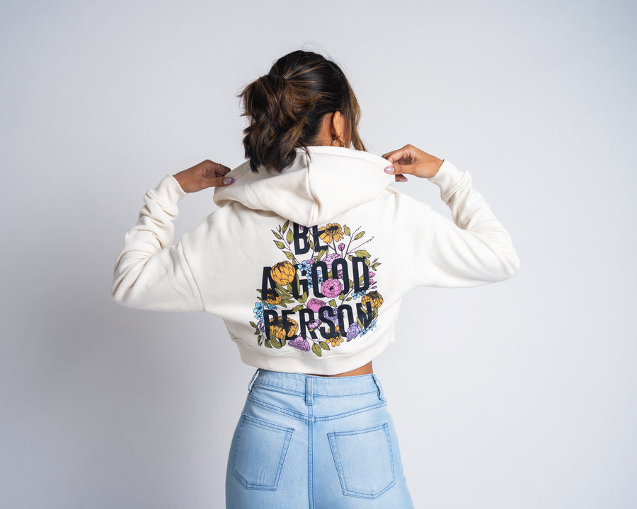April Showers by Kirileigh Crop Zip Hoodie - Whisper White (Womens)