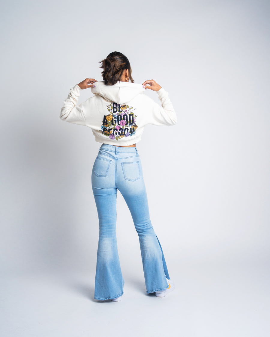 April Showers by Kirileigh Crop Zip Hoodie - Whisper White (Womens)