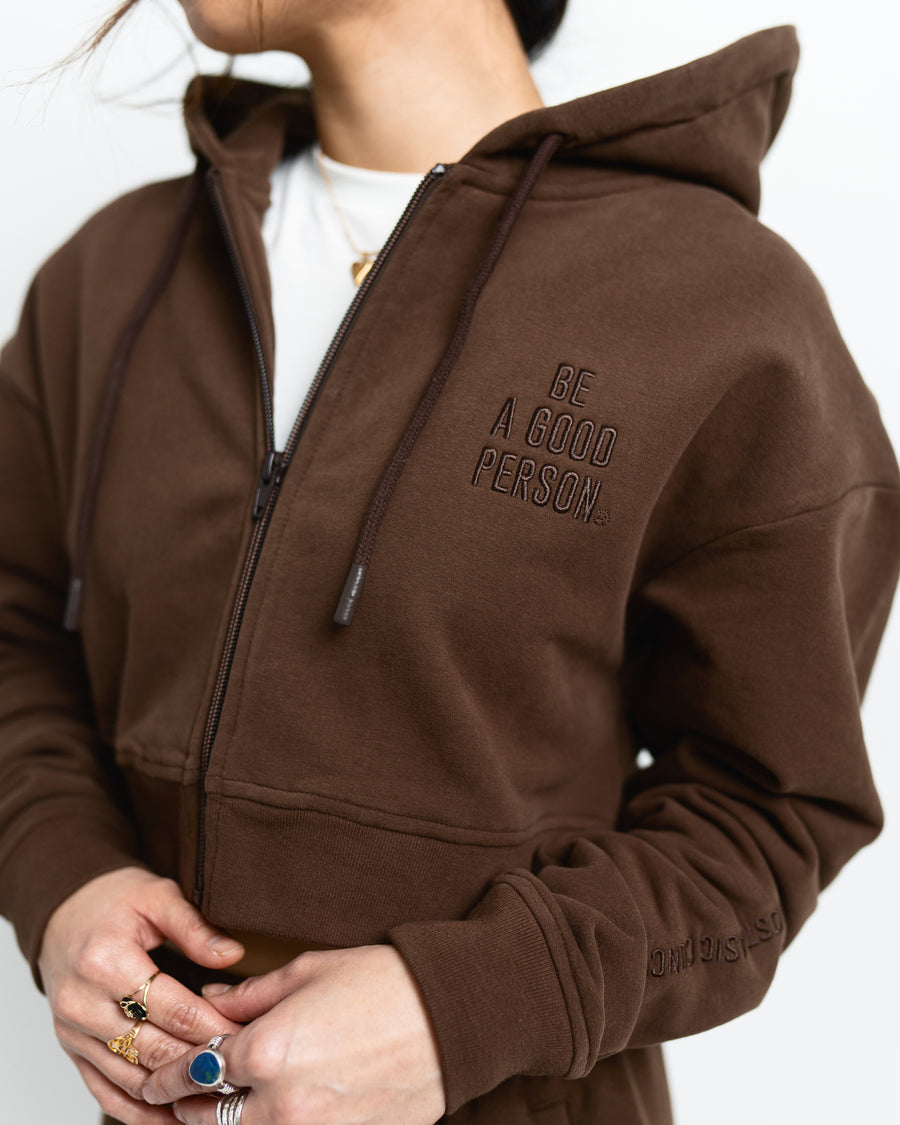 Crop Zip Hoodie - Chocolate