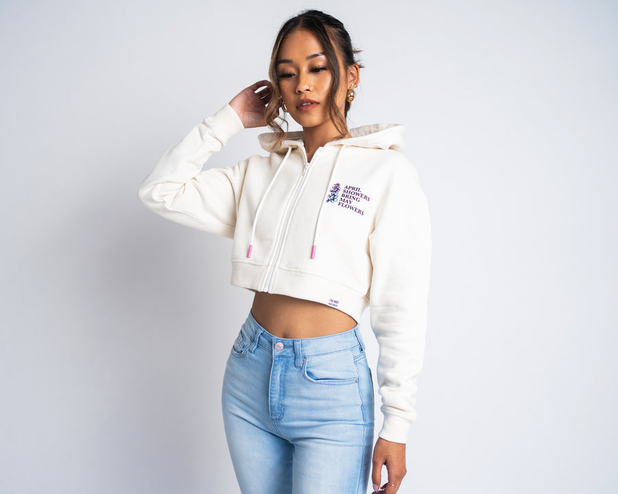 April Showers by Kirileigh Crop Zip Hoodie - Whisper White (Womens)