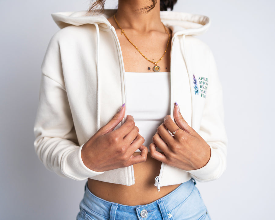 April Showers by Kirileigh Crop Zip Hoodie - Whisper White (Womens)