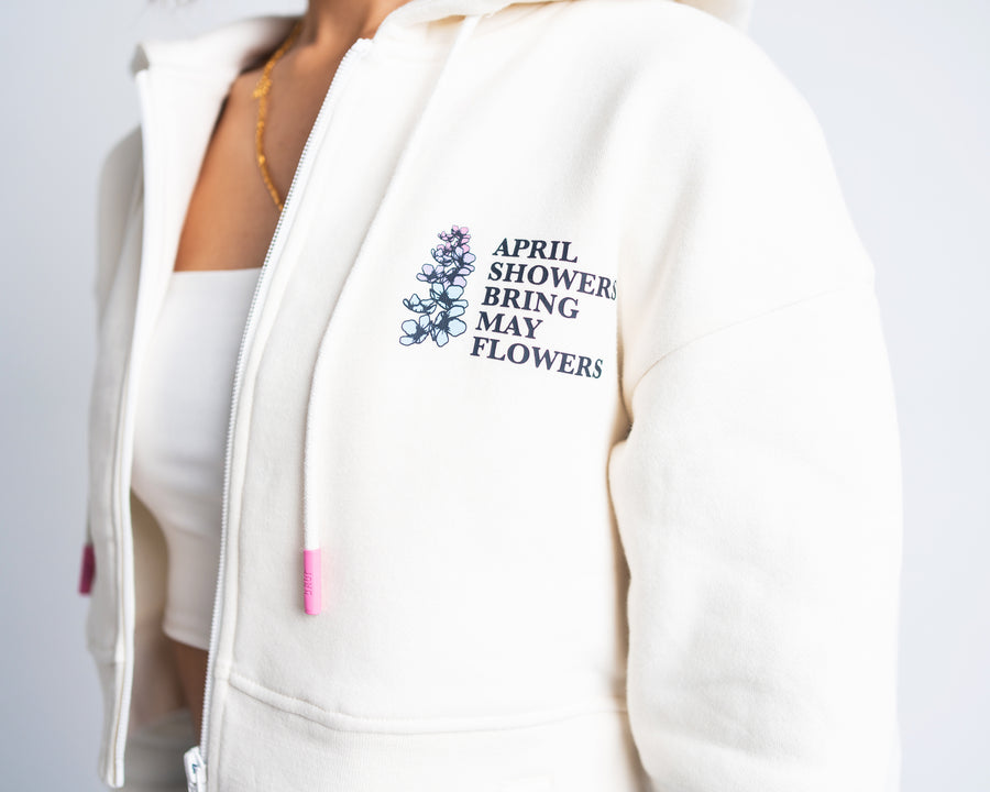 April Showers by Kirileigh Crop Zip Hoodie - Whisper White (Womens)